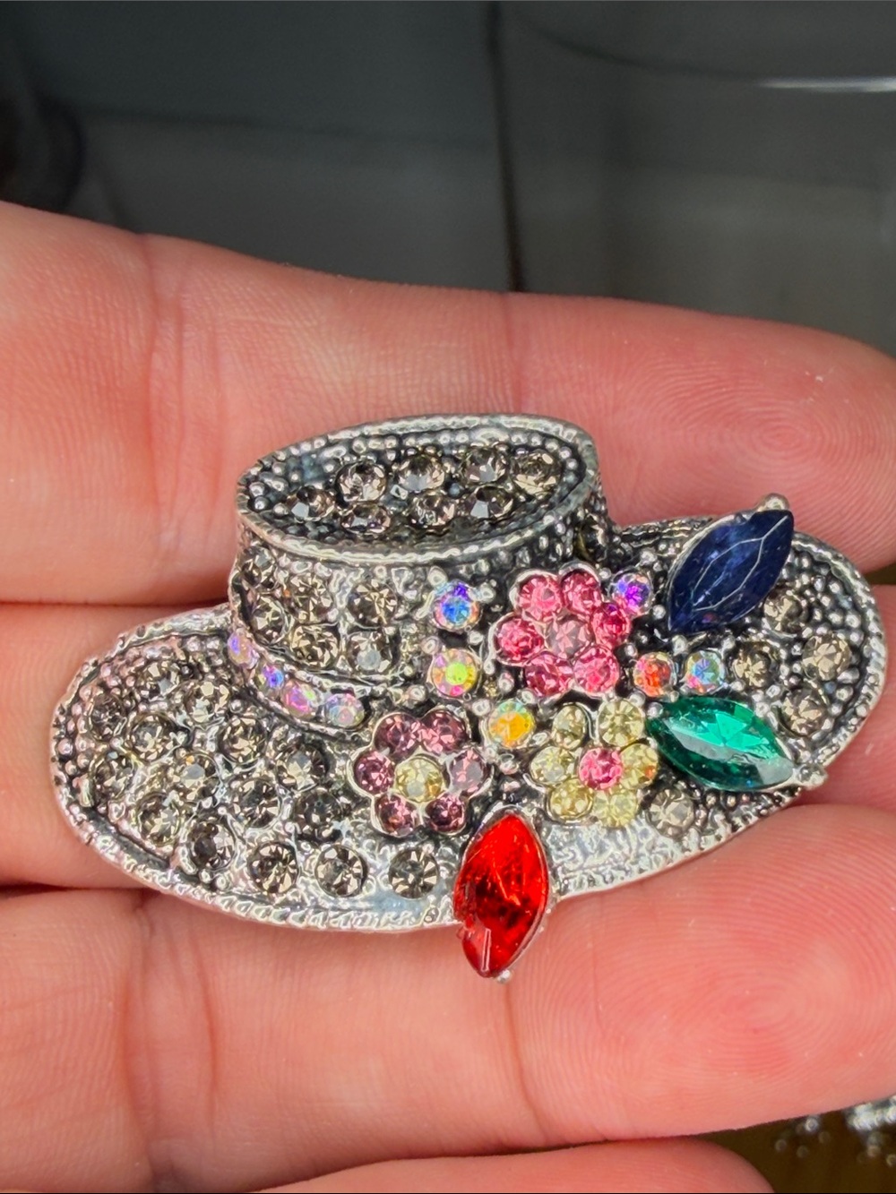 Multicolor Crystal Hat Brooch - Women's Jewelry